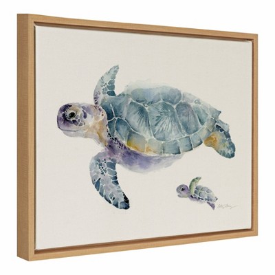 Natural Framed Canvas Wall Art with Sea Turtles, 18" x 24"