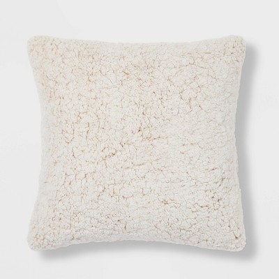 Tipped Sherpa Square Throw Pillow Neutral - Threshold™