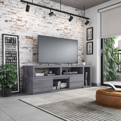 Gray MDF Expandable TV Stand with Shelves and Drawers