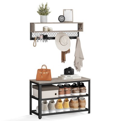 VASAGLE Coat Rack Shoe Bench Set - Multifunctional Hall Tree with Bench