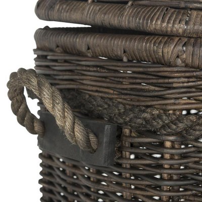 Tall Dark Natural Rattan Storage Trunk with Iron Frame