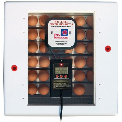 Farm Innovators 4250 Heated Digital Circulated Air Incubator (encubadora para huevos), with Automatic Egg Turner for Improved Egg Hatching, White