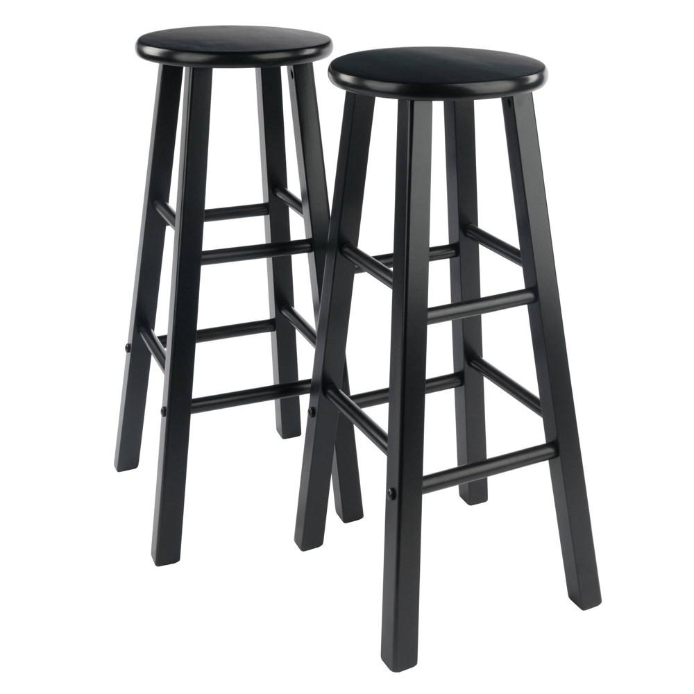 Photos - Chair 2pc 29" Element Barstools Black - Winsome: Solid Wood, Round Seat, 220lbs Capacity