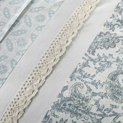 Blue Floral Queen Cotton Reversible Comforter Set