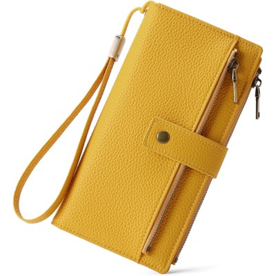 FATMOON Women's RFID Blocking Wristlet Wallet - Large Capacity Genuine Leather Wallet with 24 Card Slots & Double Zipper,for Travel, Shopping