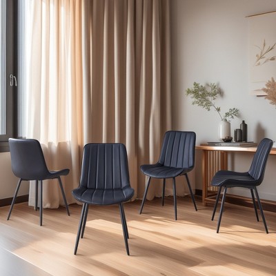 FURNIinspire Dining Chairs A set of 4 Dining Chairs For Dining room, Extended Seat, Metal Legs Dining Chairs With PU Cushion, Black, 20"*18"*32"