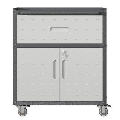 Vynxaria Utility Storage Cabinets - Mobile Metal Tool Cabinet with Drawer and Locking Doors, Black and Gray