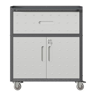 Vynxaria Utility Storage Cabinets - Mobile Metal Tool Cabinet with Drawer and Locking Doors, Black and Gray - 1 of 4