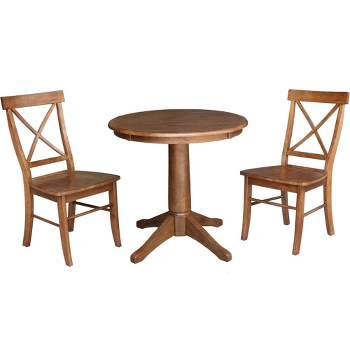 30" Corla Round Top Pedestal Table with 2 X Back Chairs Dining Sets Distressed Oak - International Concepts