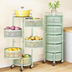 Fruit and Vegetable Basket Bowls for Kitchen with Metal Top Lid, 5 Tier Rotating Storage Rack Cart - 1 of 4