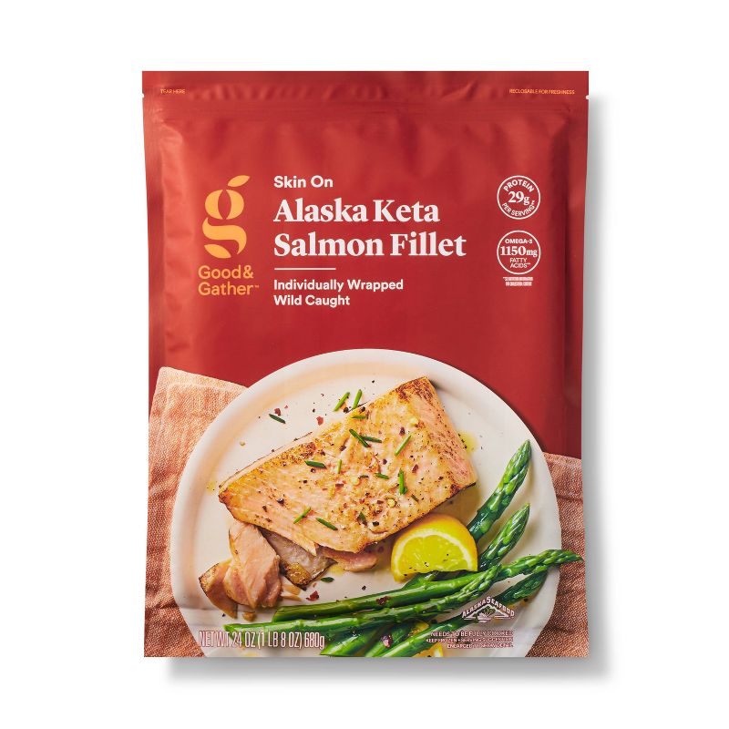 Alaska Keta Salmon Skin On Fillets - Frozen - 24oz - Good &#38; Gather&#8482;, 1 of 4