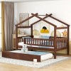 Twin Size Wooden House Bed with Twin Size Trundle, Children House Bed with Spacious Storage and Headboard, Bed with Wood Frame-Baofuwish - 2 of 4