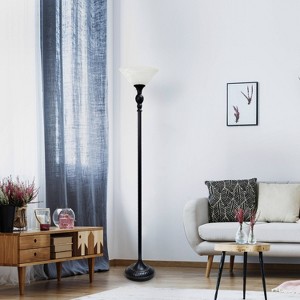 1-Light Torchiere Floor Lamp with Marbleized Glass Shade - Elegant Designs - 1 of 4