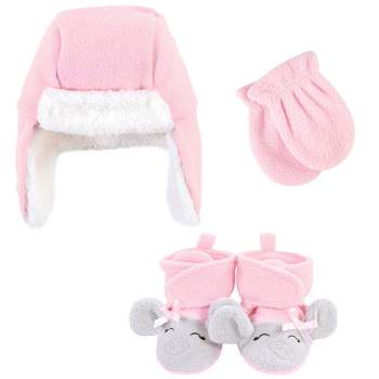 Hudson Baby Infant Girl Trapper Hat, Mitten And Bootie Set, Pink Bear ...