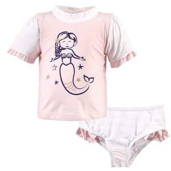 Hudson Baby Infant and Toddler Girl Swim Rashguard Set, Pink Mermaid