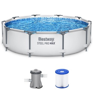 Bestway Steel Pro MAX Inch Round Metal Frame Above Ground Outdoor Backyard Swimming Pool Set with Filter Pump - 1 of 4