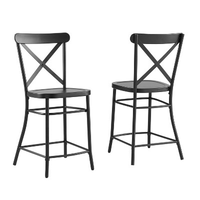 Set of 2 Camille Metal Counter Height Barstools Matte Black - Crosley