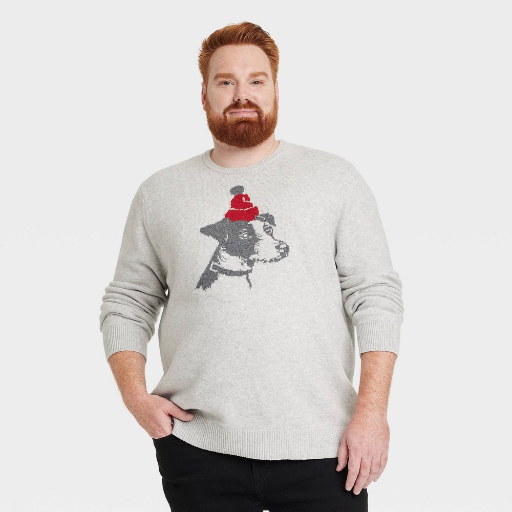 Men's Big & Tall Holiday Dog Crewneck Pullover Sweater - Goodfellow & Co™ Gravel Gray 3XLT