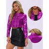Allegra K Women's Stand Collar Metallic Zipper Cropped Party Club Long Sleeve Jackets - 2 of 4