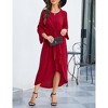 Clearlove Women's Tie Waist Round Neck Bell Sleeve Midi Dress Flowy A-Line Casual Summer Gown - 2 of 4
