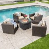 GDFStudio Venice Outdoor Wicker 5 Piece Swivel Club Chair and Fire Pit Set with Cushions - 2 of 4
