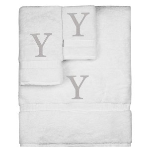 BC BARE COTTON Monogrammed Towel Set, Personalized Gift, Set of 3 - White - Silver Block - 1 of 4
