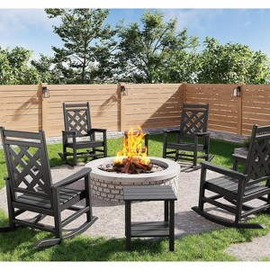 coucheta Oversized Rocking Chair Outdoor Set of 4 with 2 Side Table，HDPE Adirondack Rocking Chair, Weather Resistant for Deck, Patio, Pool, Backyard - 1 of 4