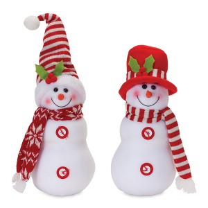 Plush Snowman with Hat and Scarf – 11.75"H & 13.75"H Christmas Figurines (Set of 2) Polyester Holiday Decor by Melrose - 1 of 3