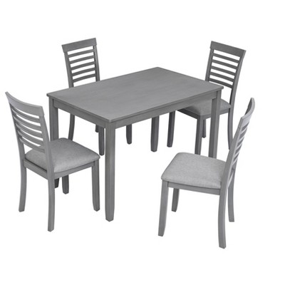 NicBex 5 Piece Dining Table Set,Rectangular Wooden Dining Table with 4 Upholstered Chairs for Kitchen/Apartment,Gray