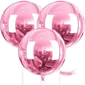 PartyWoo Pink Foil Balloons, 3 pcs 50 Inch Round Foil Balloons, Giant 4D Foil Balloons and Ribbon - 1 of 4