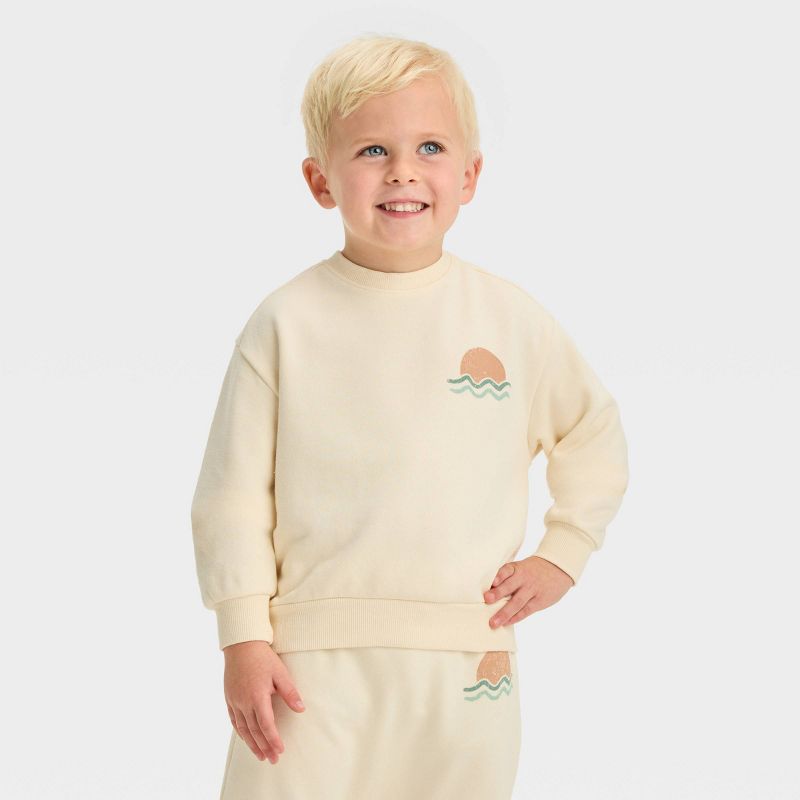 Grayson Mini Toddler Boys' French Terry Crew Neck Sweatshirt - Off-White, 1 of 6