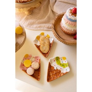 Ceramic Ice Cream Cone Plates – 7" Dessert and Snack Dishes 2x Set of 3 by Kalalou - 1 of 3