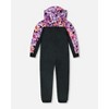 Deux par Deux Girl Mid-Season One-Piece Outerwear Black with Pink and Orange Flowers - 3 of 4