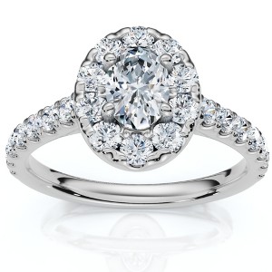 Pompeii3 1Ct Oval Diamond Halo Engagement Ring in 10k White Gold - 1 of 4