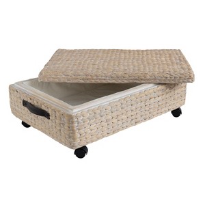 happimess Chett Minimalist Hand-Woven Hyacinth/Wood Underbed Storage Bin with Wheels and Handles - 1 of 4