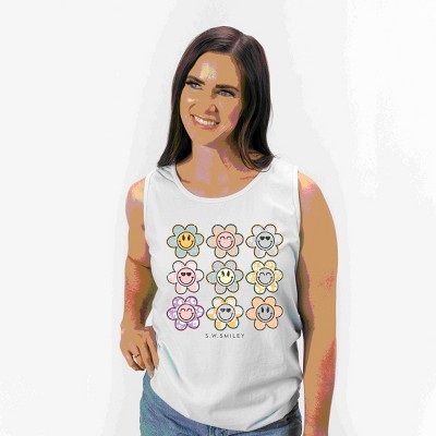 Simply Sage Market S.W.Smiley Flowers Checkered Garment Dyed Tank