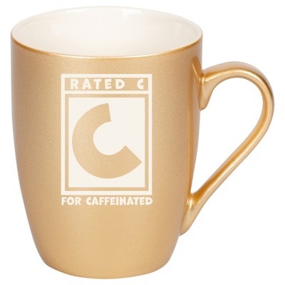100 North Vegas Gold Metallic Finish, 10 Ounce, Comfortably Fits Your Hands, New Bone China Coffee Tea Cup Mug, Rated C For Caffeinated