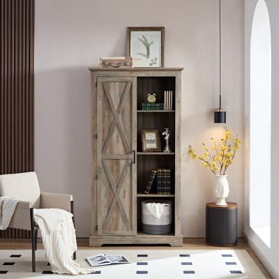 Buffet Cabinet, Wine Bar Cabinet With Open And Hidden Shelves, Barn Doors, Quality Hardware Free Standing Storage Cabinet For Dining Room, Entryway