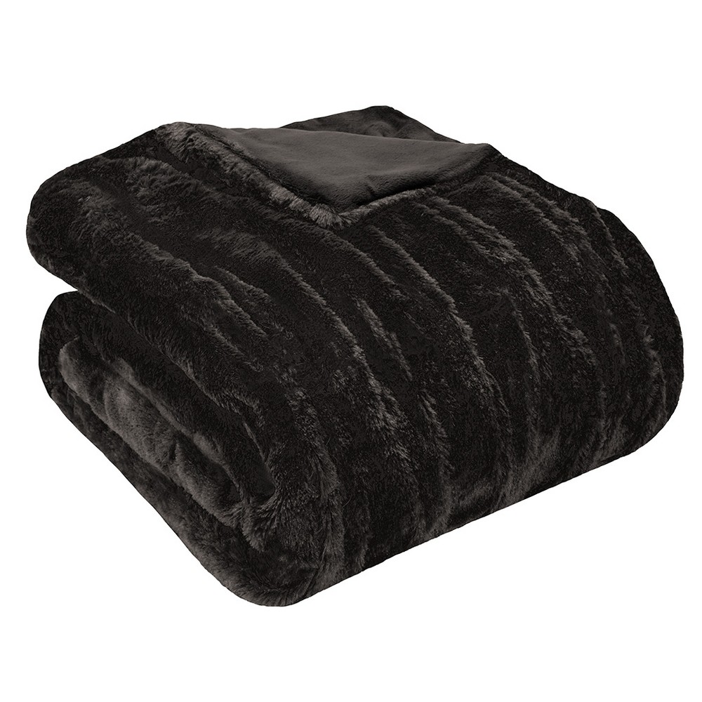 UPC 675716557003 product image for Black Ruched Faux Fur Throw (60