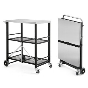 Foldable Outdoor Grill Table, Stainless Steel Pizza Oven Stand, Rolling BBQ Table and 3 Shelf Folding Kitchen Island - 1 of 4