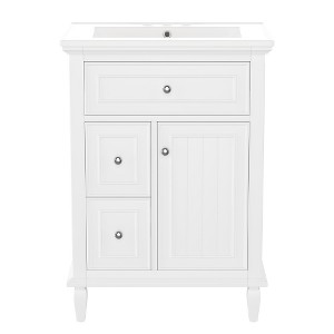 Akoasm 24 in. W Sink Bathroom Vanity Cabinet with One Flip Drawer and Two Drawers-White - 1 of 4