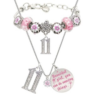 VeryMerryMakering 10th Birthday Gifts for Girls Charm Bracelet and Necklace - Pink - 1 of 4