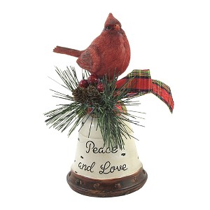 Transpac 7.0 Inch Cardinal & Bell Figure Christmas Messages Bird Figurines - 1 of 3