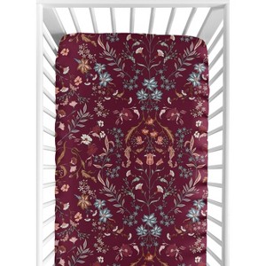Sweet Jojo Designs Girl Baby Fitted Crib Sheet Boho Floral Wildflower Red Orange and Blue - 1 of 4