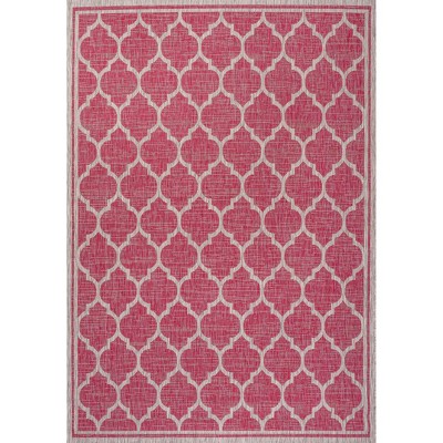 Fuchsia and Light Gray Moroccan Trellis Indoor/Outdoor Rug