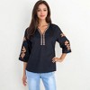 Anna-Kaci Women's Embroidered Tunic Top With 3/4 Sleeves And Floral Patterns- Small, Black - 4 of 4