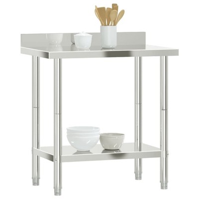 Stainless Steel Kitchen Work Table with Backsplash and Bottom Shelf