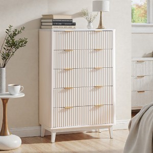 Fluted Dresser for Bedroom, Modern Drawer Chest with Faux Marble Top & Curved Profile, Wood Storage Organizer for Bedroom, Living Room - 1 of 4