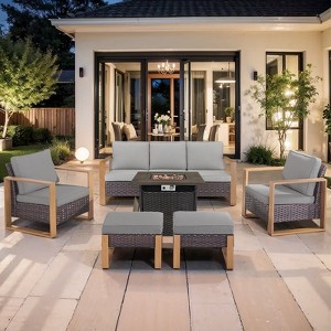 Gymojoy 4/6PCS 50000 BTU Gas Firepit Table with Outdoor 3-Seat Sofa Patio Chair Ottoman Set - 1 of 4