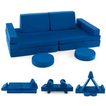Costway 10 PCS Kids Play Sofa Set Modular Convertible Foam Folding Couch Toddler Playset Blue/Grey/Green